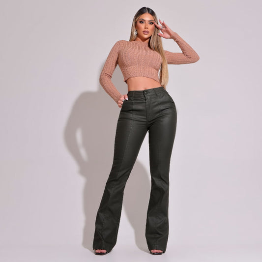 Calça Flare Encerada Bolso Faca Verde Militar Toulon - RX5008VDM