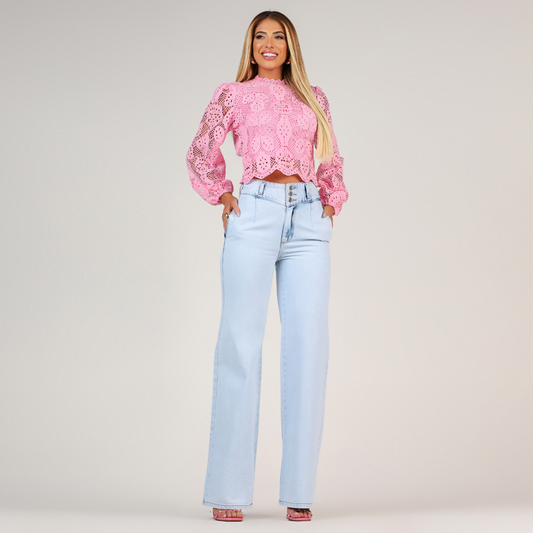Calça Jeans Feminina Wide Leg Modeladora Clara Paris - RX4002