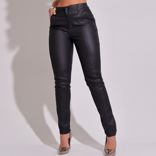 Calça Encerada Skinny c/ Recorte Preta Granada - RX1046PTA