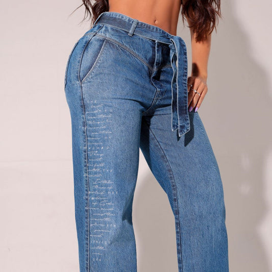 Calça Feminina Jeans Wide Leg com Bordado Milão - RX4095