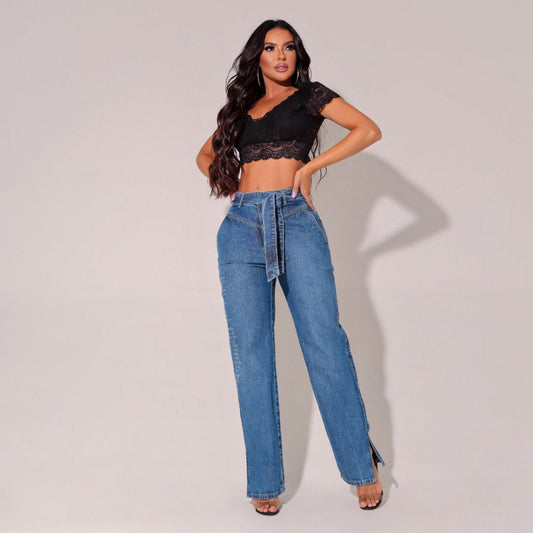 Calça Feminina Jeans Wide Leg com Bordado Milão - RX4095